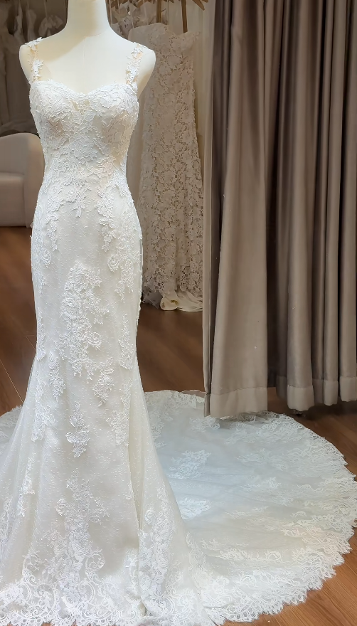 Chic Mermaid Long Wedding Dresses Lace White Bridal Gowns Sweetheart Sleeveless Bridal Dress EP06522