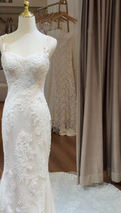 Chic Mermaid Long Wedding Dresses Lace White Bridal Gowns Sweetheart Sleeveless Bridal Dress EP06522