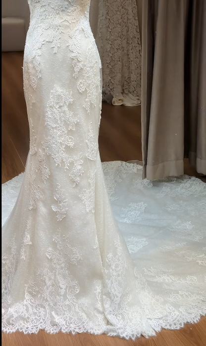 Chic Mermaid Long Wedding Dresses Lace White Bridal Gowns Sweetheart Sleeveless Bridal Dress EP06522