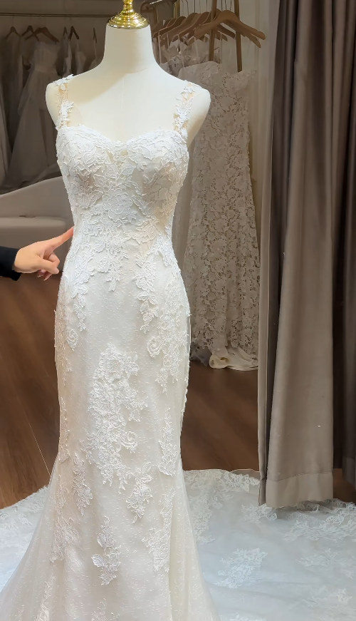 Chic Mermaid Long Wedding Dresses Lace White Bridal Gowns Sweetheart Sleeveless Bridal Dress EP06522