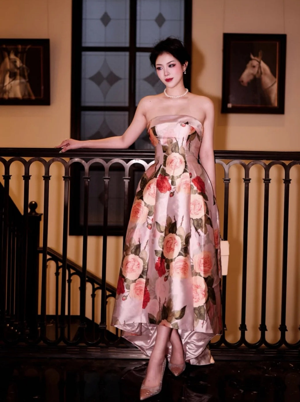 Gorgeous Floral Prom Dress Strapless A-line Evening Dress Satin Birthday Dress EP06753
