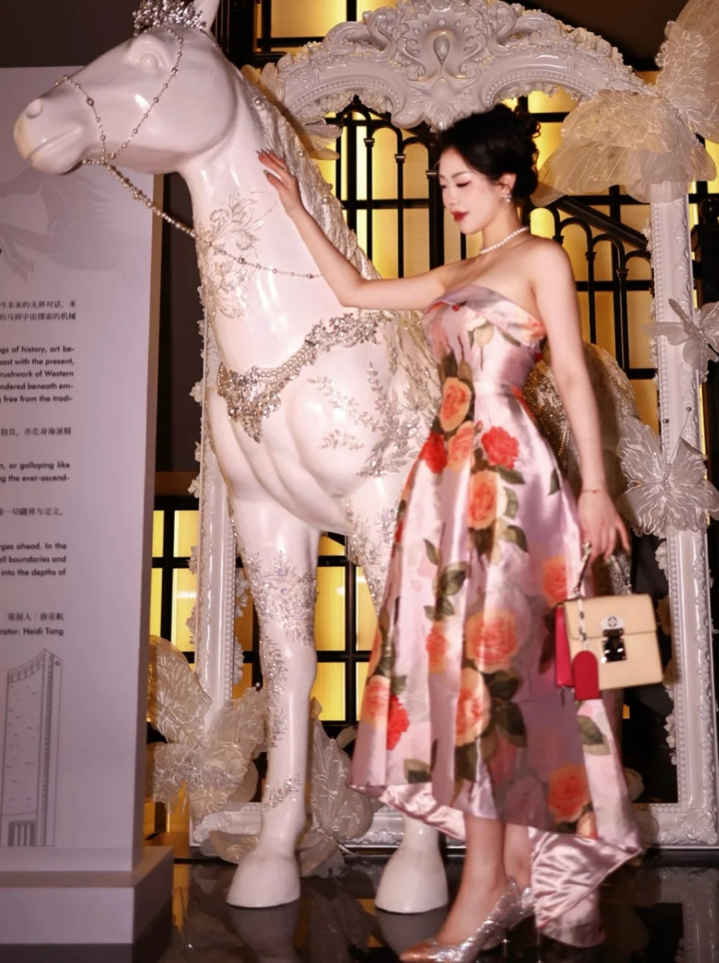 Gorgeous Floral Prom Dress Strapless A-line Evening Dress Satin Birthday Dress EP06753