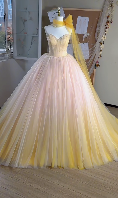 Gorgeous Pink Prom Dress Strapless A-Line Long Evening Dress Tulle Birthday Dress EP06756