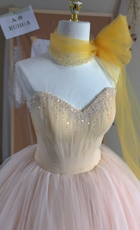 Gorgeous Pink Prom Dress Strapless A-Line Long Evening Dress Tulle Birthday Dress EP06756