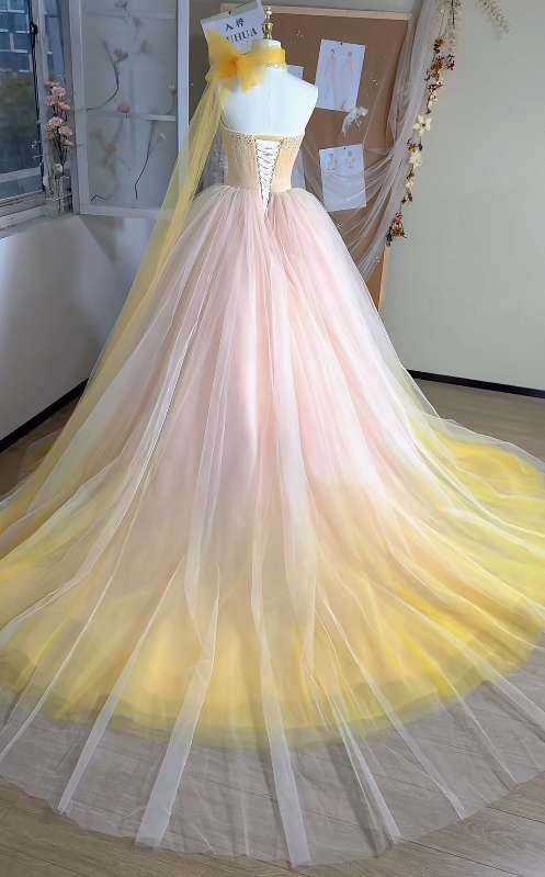 Gorgeous Pink Prom Dress Strapless A-Line Long Evening Dress Tulle Birthday Dress EP06756