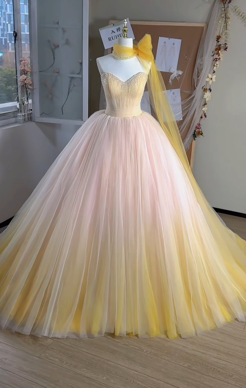Gorgeous Pink Prom Dress Strapless A-Line Long Evening Dress Tulle Birthday Dress EP06756
