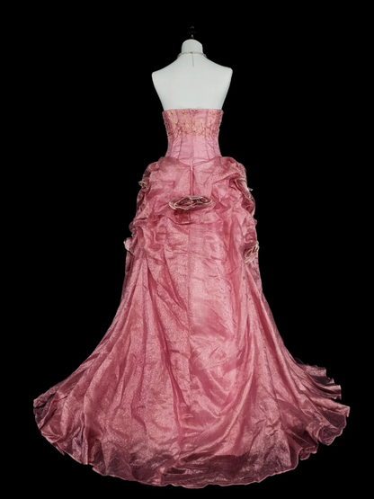 Glam Pink Long Prom Dresses Strapless Sheath Evening Dresses Satin Sleeveless Formal Dresses EP06805