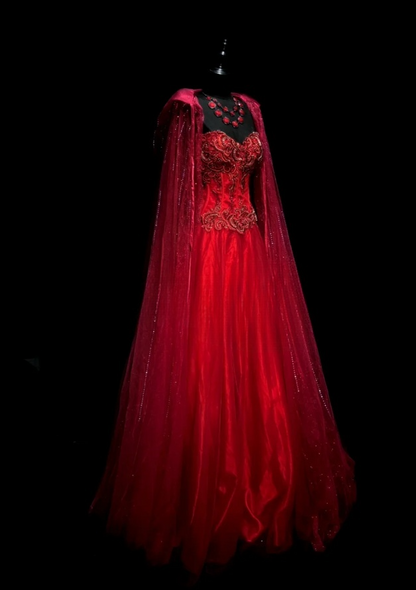 Glam Red Long Prom Dresses Sweetheart A-Line Evening Dresses Applique Tulle Sleeveless Formal Dresses EP06809