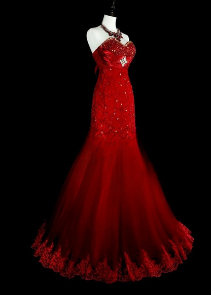 Glam Burgundy Long Prom Dresses Strapless Mermaid Evening Dresses Satin Sleeveless Formal Dresses EP06811
