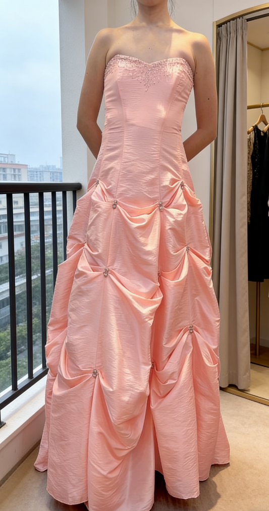 Cute Pink Prom Dress Satin Strapless Sheath Long Evening Dress EP07266