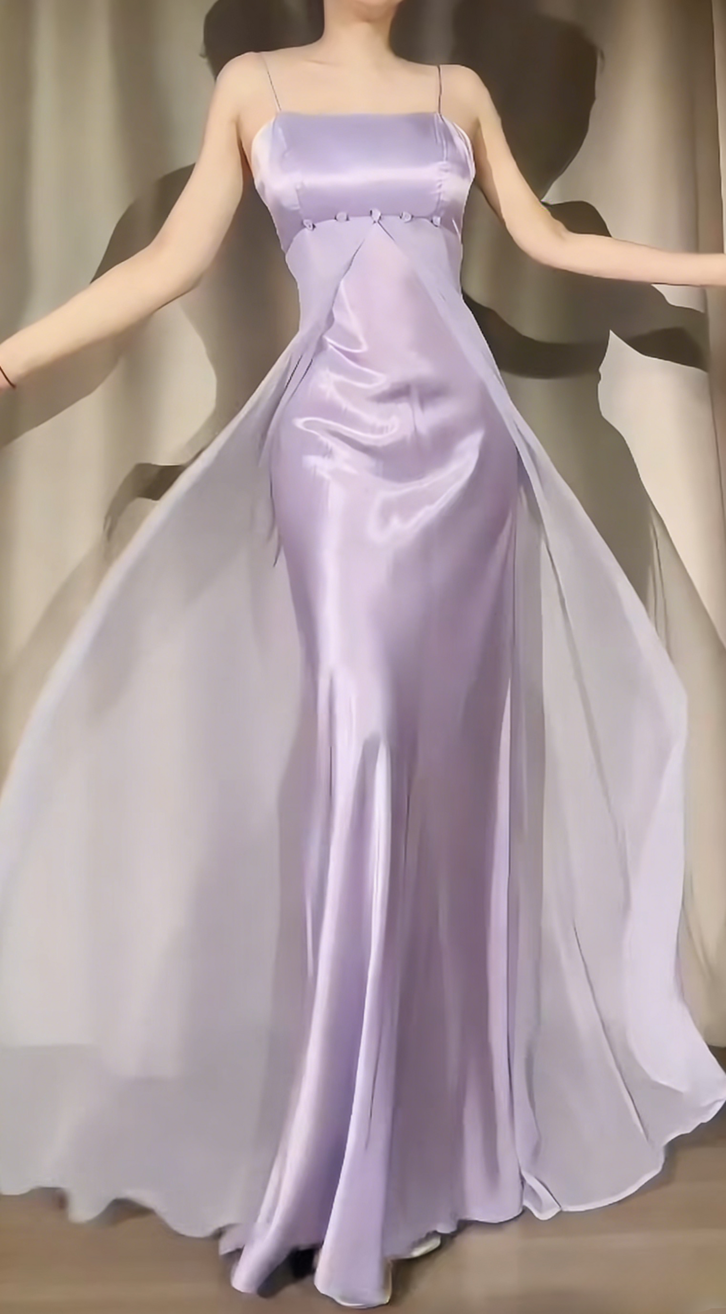 Classy Light Purple Prom Dress Satin Sheath Spaghtti Straps Long Evening Dress EP07390