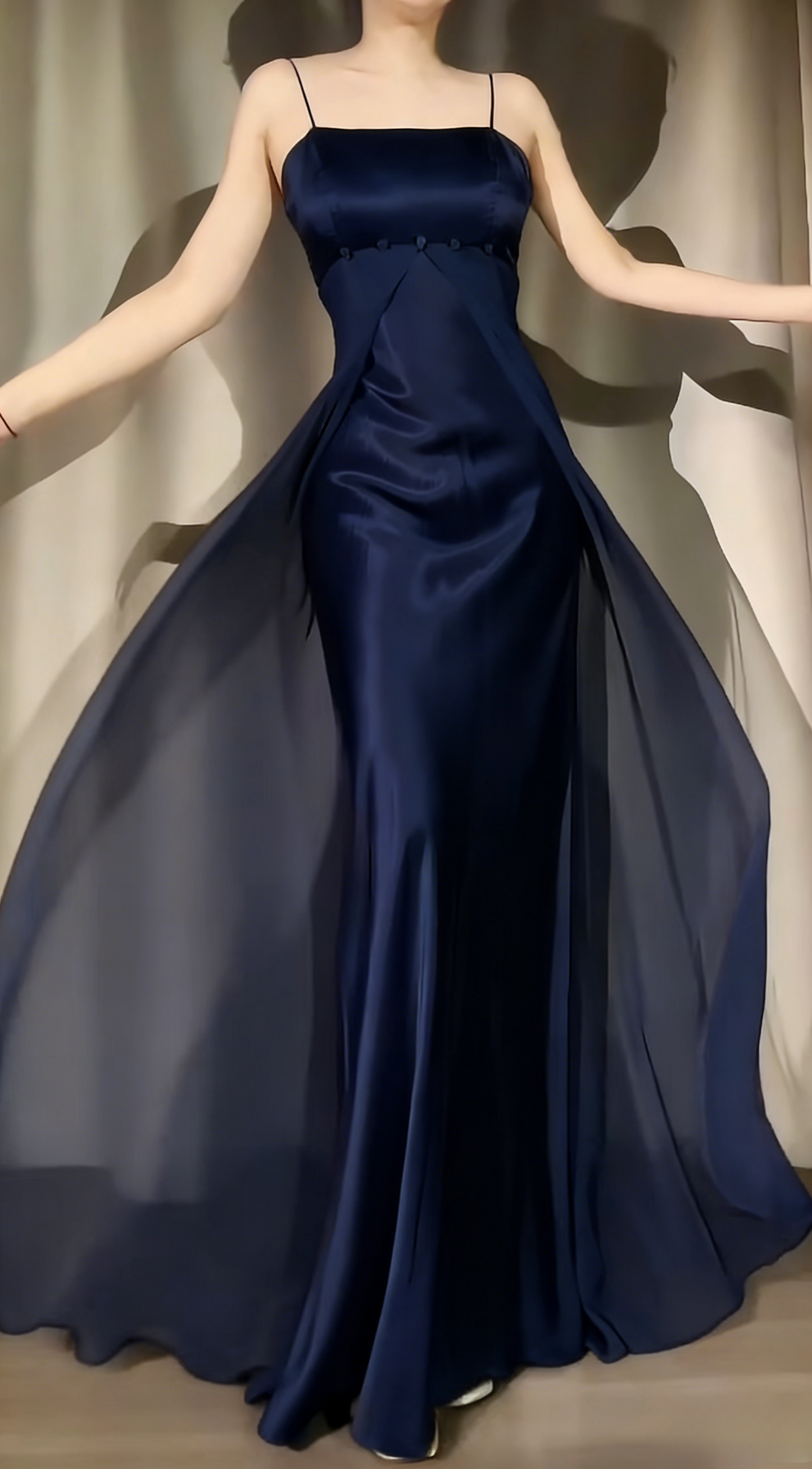 Classy Light Purple Prom Dress Satin Sheath Spaghtti Straps Long Evening Dress EP07390