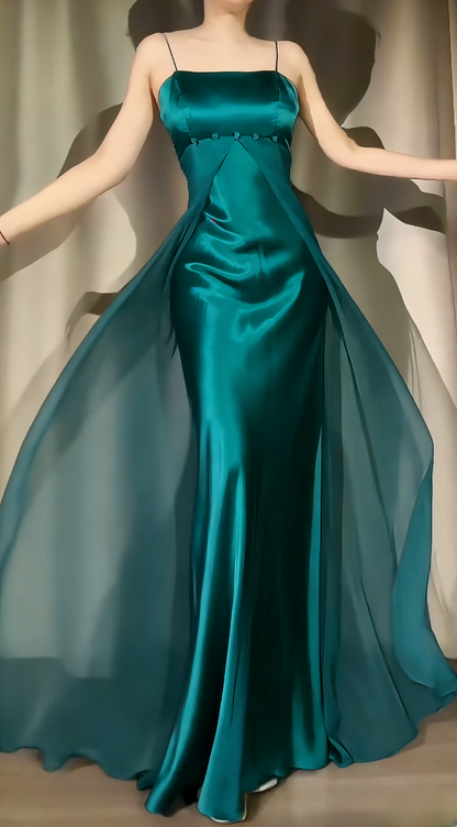 Classy Light Purple Prom Dress Satin Sheath Spaghtti Straps Long Evening Dress EP07390