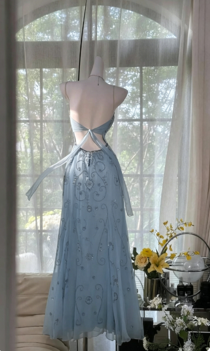Magnifique robe de bal vert foncé, bretelles spaghetti, robe de soirée trapèze en tulle perlée, robes de soirée dos nu EP07890