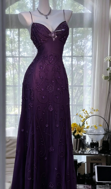 Magnifique robe de bal vert foncé, bretelles spaghetti, robe de soirée trapèze en tulle perlée, robes de soirée dos nu EP07890