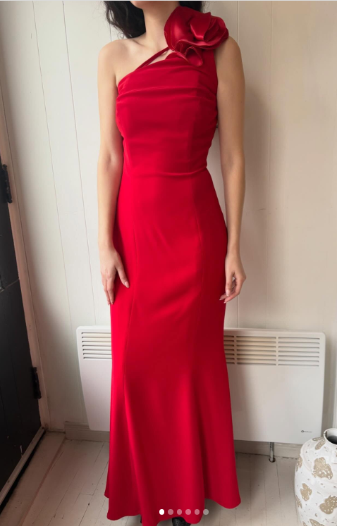 Elegant Wedding Guest Dress One-shoulder Sheath Satin Evening Dress Long Burgundy Formal Dress EP08111