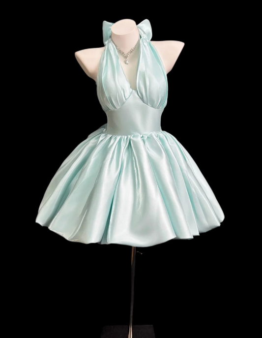 Chic Blue Cocktail Dress Halter A-Line Party Dress Satin Birthday Dress EP08620 EP08620