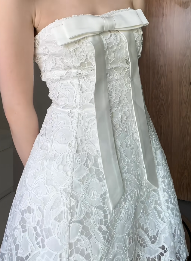 Gorgeous White Cocktail Dress Strapless A-Line Party Dress Lace Sleeveless Birthday Dress EP08622