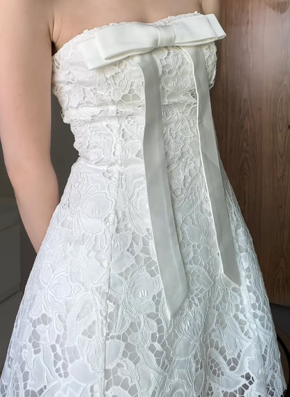 Gorgeous White Cocktail Dress Strapless A-Line Party Dress Lace Sleeveless Birthday Dress EP08622