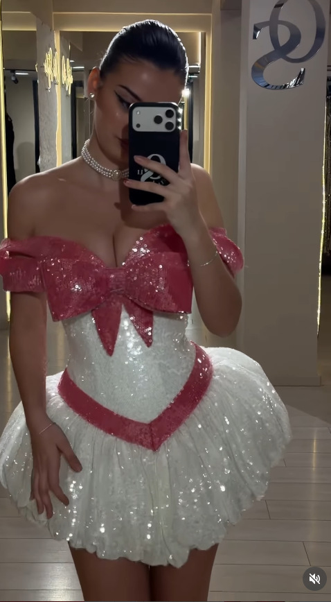 Süßes rosa kurzes Ballkleid schulterfreies A-Linien-Partykleid Pailletten Abendkleid EP08625