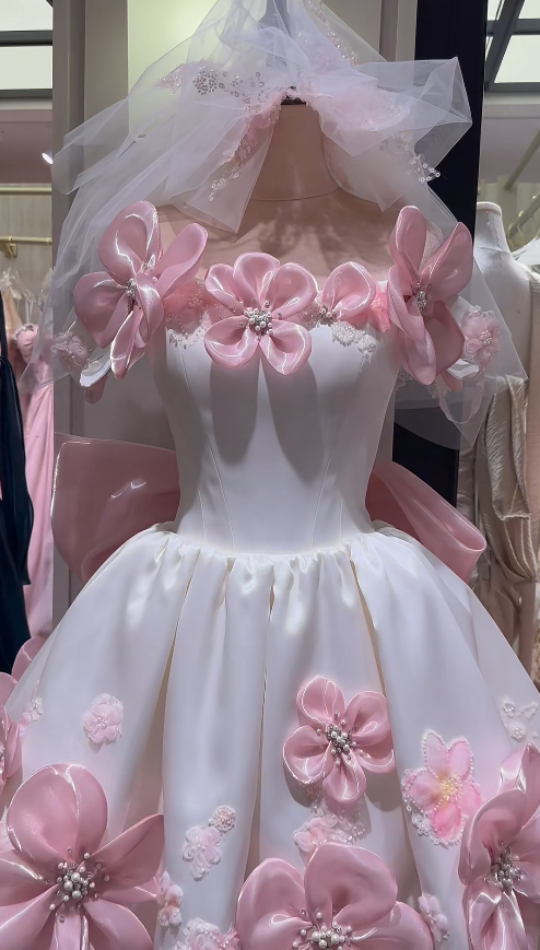 Cute Pink Short Prom Dress Strapless A-Line Cocktail Dress Appliques Satin Formal Dress EP08626