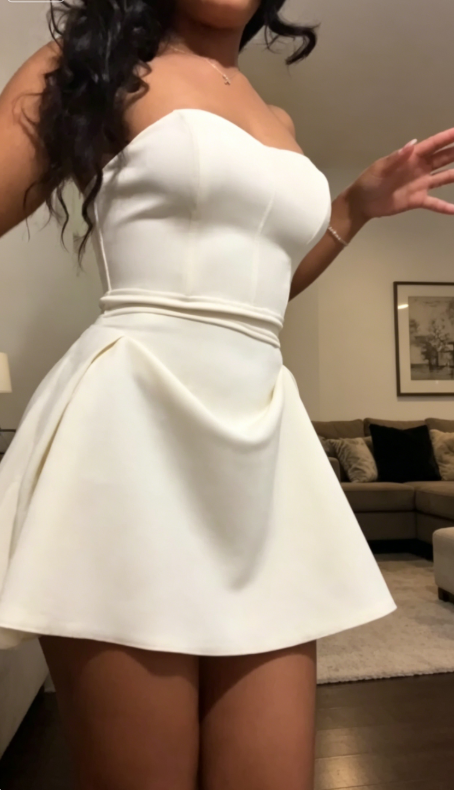 Cute Strapless A-Line Cocktail Dress Chiffon Homecoming Dress White Birthday Dress EP08634