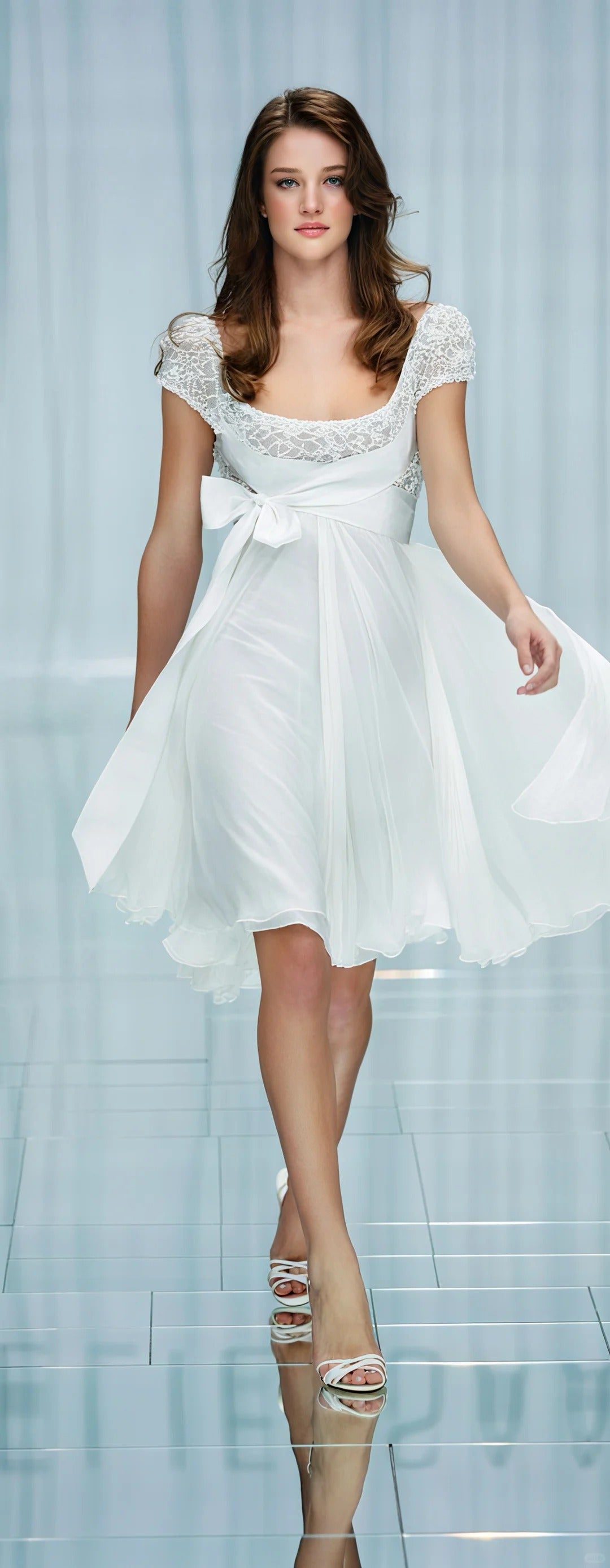 Chic Square Neck A-Line Cocktail Dress Chiffon Graduation Party Dress White Birthday Dress EP08640