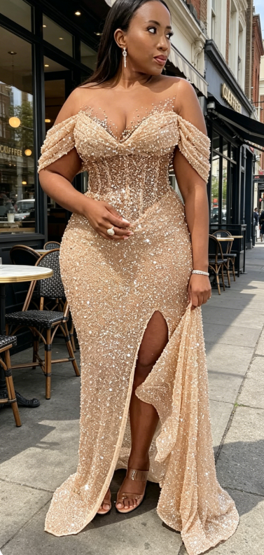 Elegantes Champagner-Abendkleid, schulterfrei, Etui-Stil, Perlenbesatz, Chiffon-Ballkleid EP08716