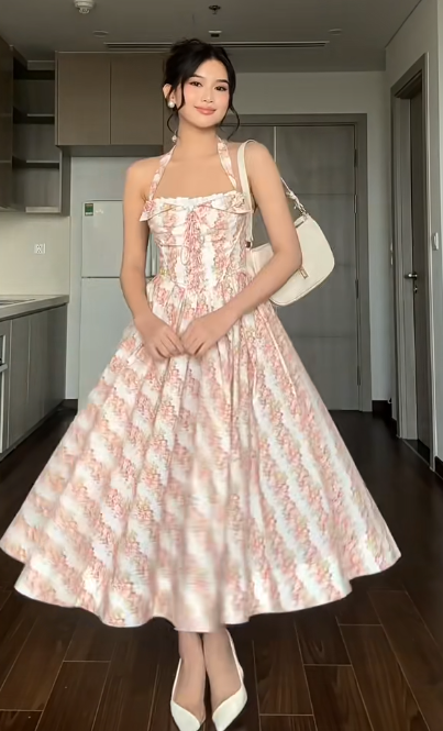 Chic Halter Neck A-line Formal Dresses Floral Birthday Dresses EP4047