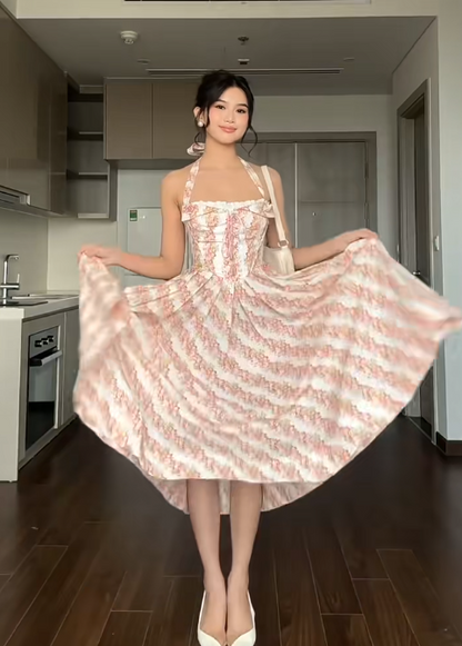 Chic Halter Neck A-line Formal Dresses Floral Birthday Dresses EP4047