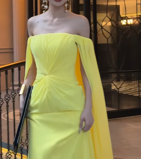 Chic Off-the-shoulder Sheath Long Prom Dresses Yellow Formal Evening Gowns EP4048