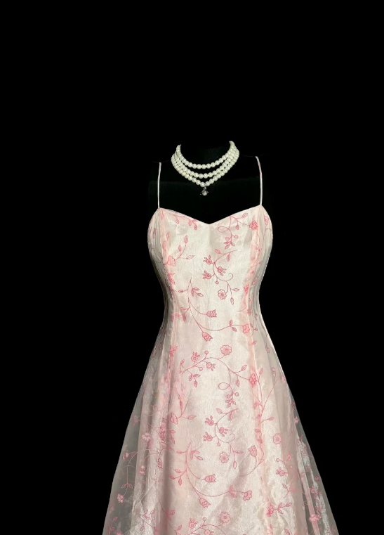 Fairy Spaghetti Straps A-Line Pink Long Prom Dresses Tulle Beaded Pink Birthday Dresses EP5183