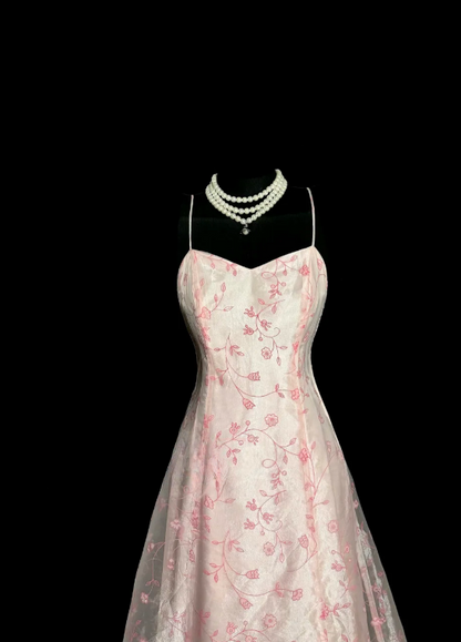 Fairy Spaghetti Straps A-Line Pink Long Prom Dresses Tulle Beaded Pink Birthday Dresses EP5183