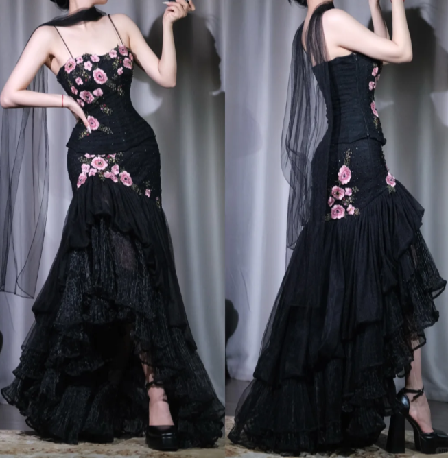 Robes d'anniversaire élégantes bleu dégradé, col en V, paillettes, mousseline, fourreau, robes de bal, robes de soirée ED04456