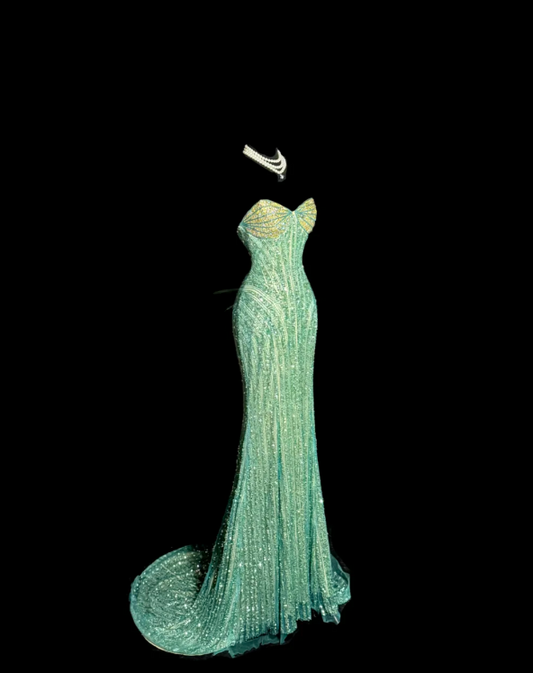 Elegant Sweetheart neck Mermaid  Green Long Prom Dresses Chiffon Baeded Sequins Green Evening Dresses EP5186