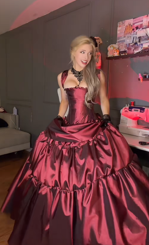 Gorgeous Ball Gown Burgundy Quinceanera Dress Satin Straps Sleeveless Sweet 16 Dress EQ07100