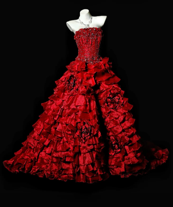 Gorgeous Ball Gown Burgundy Quinceanera Dress Satin Strapless Sleeveless Sweet 16 Dress EQ07102