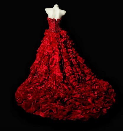 Gorgeous Ball Gown Burgundy Quinceanera Dress Satin Strapless Sleeveless Sweet 16 Dress EQ07102