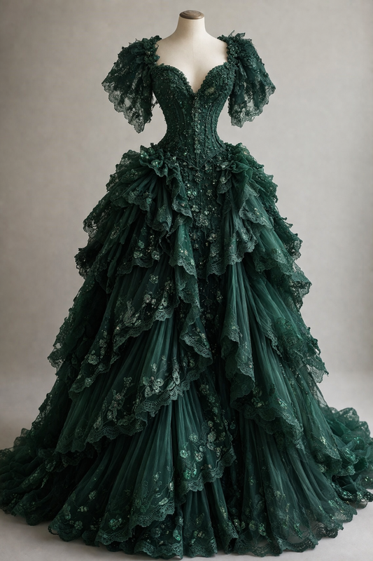 Dark Green Quinceanera Dress Sweetheart Ball Gown Tulle Lace Sweet 16 Dress EQ07109