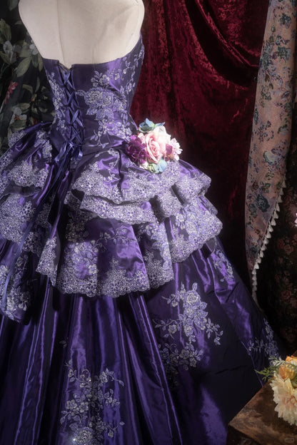 Robe de soirée violette pour 16 ans, magnifique robe de bal bustier, longue robe de bal en tulle, avec appliques, robe de Quinceanera EQ07112