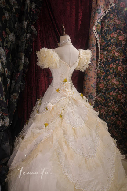 Robe de bal jaune Sweet 16, magnifique col en V, en tulle, longue pour le bal, avec appliques, robe de quinceanera EQ07120