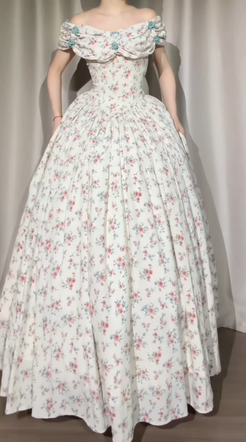 Floral Sweet 16 Dress Gorgeous Off-shoulder Ball Gown Tulle Long Prom Dress Appliques Quinceanera Dress EQ07121