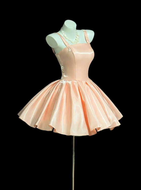 Chic Pastel Orange Birthday Dress A-Line Spaghetti Straps Cocktail Dress Sleeveless Short Prom Dress ES07113