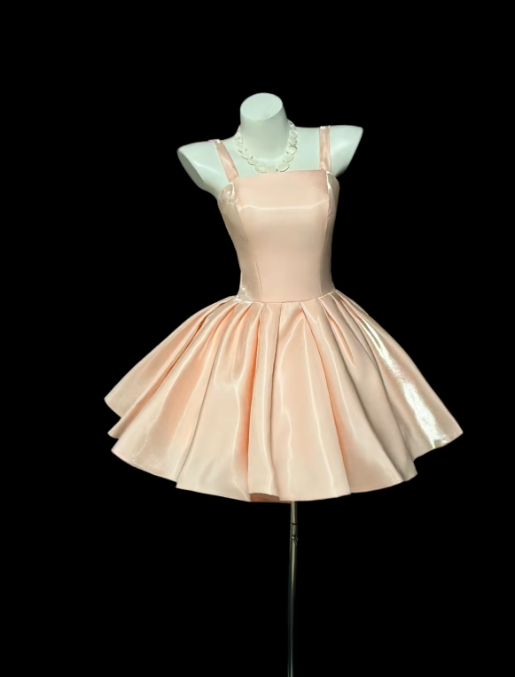Chic Pastel Orange Birthday Dress A-Line Spaghetti Straps Cocktail Dress Sleeveless Short Prom Dress ES07113