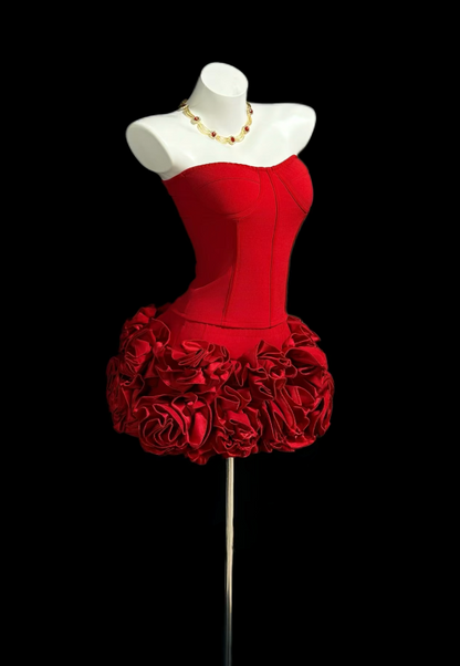 Chic Red Birthday Dress Sheath Strapless Cocktail Dress Sleeveless Short Prom Dress ES07114