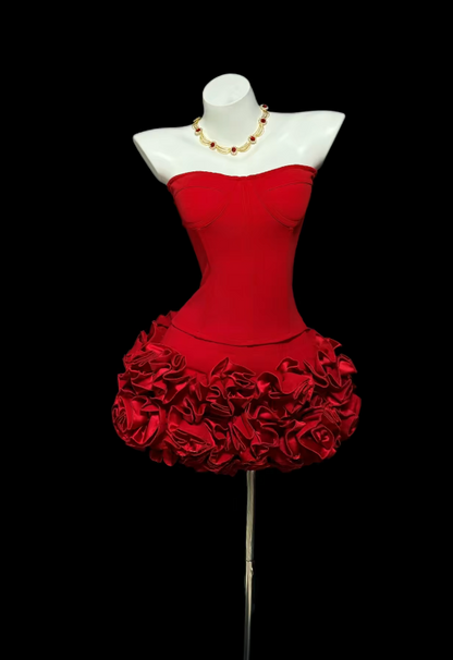 Chic Red Birthday Dress Sheath Strapless Cocktail Dress Sleeveless Short Prom Dress ES07114
