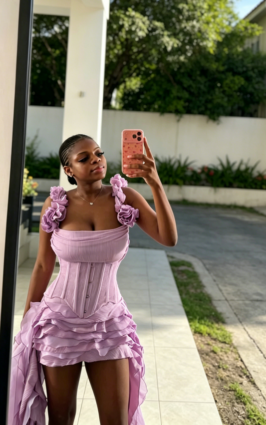 Chic Lavender Birthday Dress Straps Sheath Short Prom Dress Sleeveless Chiffon Cocktail Dress ES07118