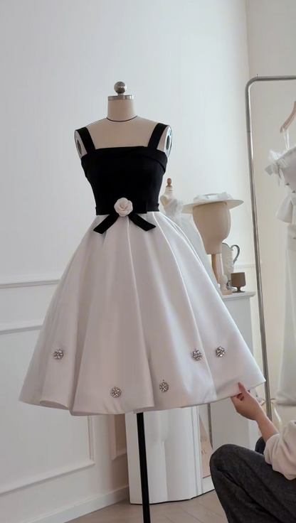 Chic Straps A-Line Cocktail Dress Satin Graduation Party Dress White Birthday Dress ES07131