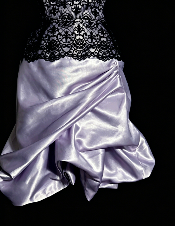 Robe de Cocktail Trapèze Chic sans Bretelles en Satin, Robe de Bal de Fin d'Année, Robe d'Anniversaire Violette en Dentelle ES07133