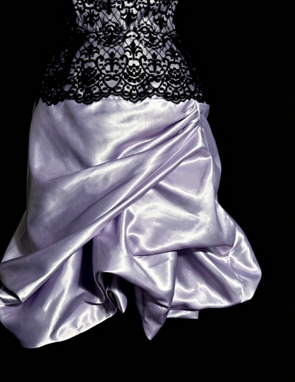 Robe de Cocktail Trapèze Chic sans Bretelles en Satin, Robe de Bal de Fin d'Année, Robe d'Anniversaire Violette en Dentelle ES07133